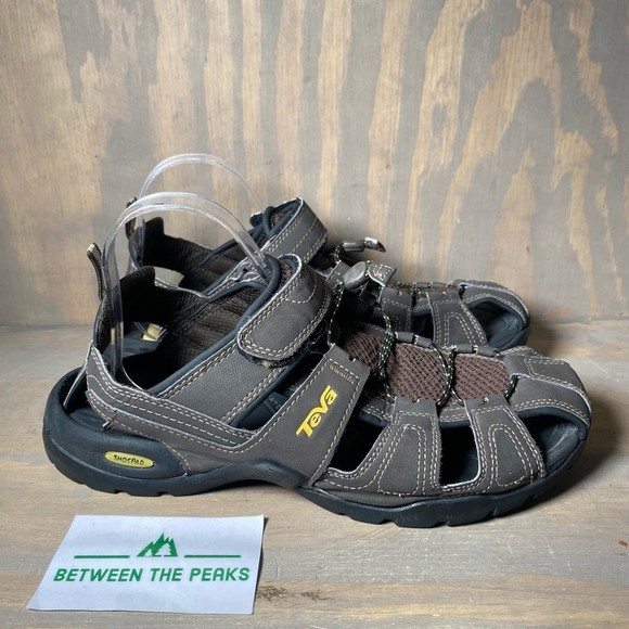 Teva Mens Forebay Fisherman Sandals Brown Adjustable Leather Bungee Hook Loop 10